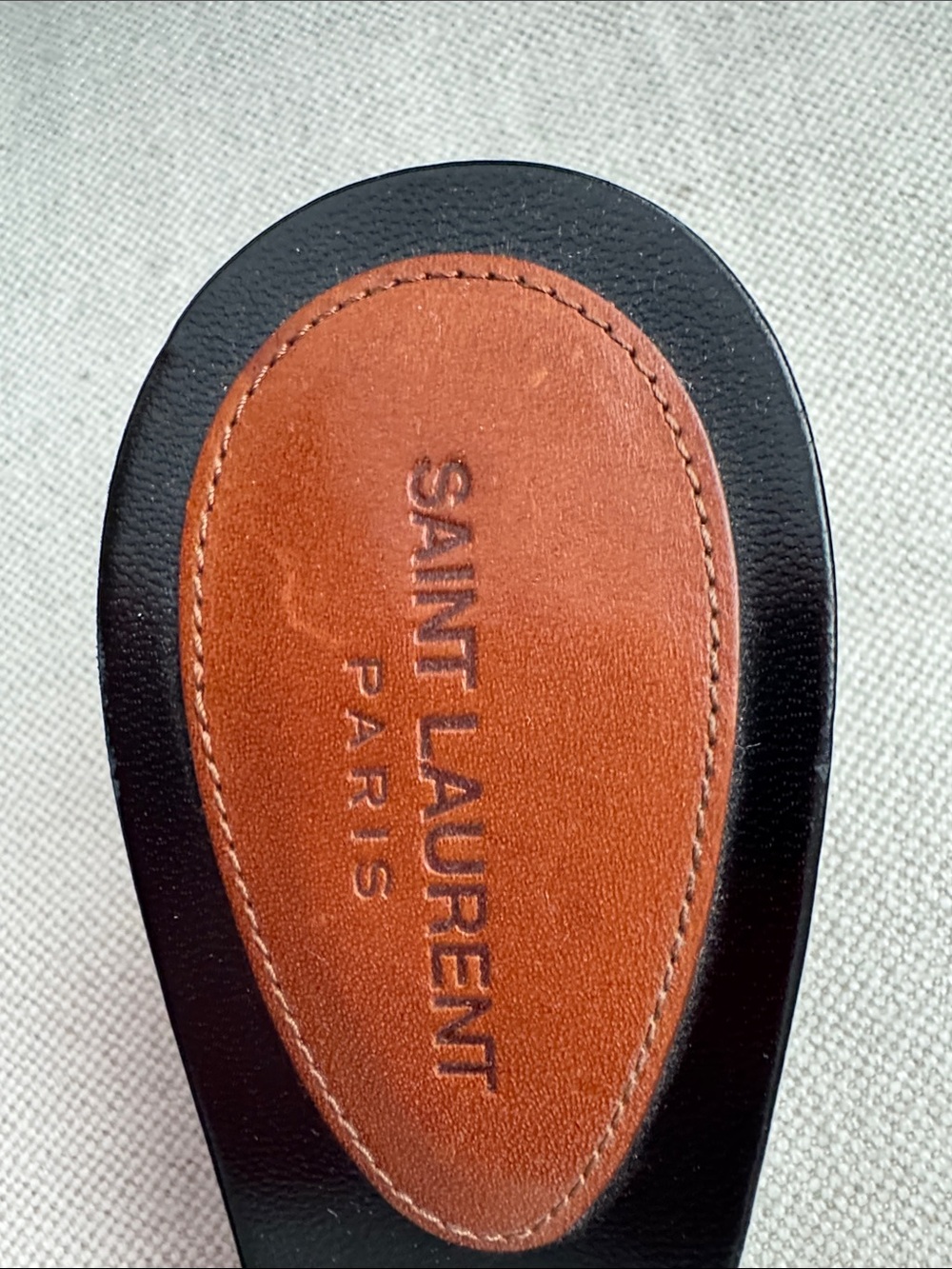 Saint Laurent Black & Brown Leather Pointed Slide Heels - Picture 2 of 5